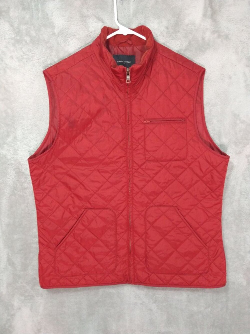 Banana Republic Vest Mens Large Red Nylon Puffer Quilted Lined Utility Zip